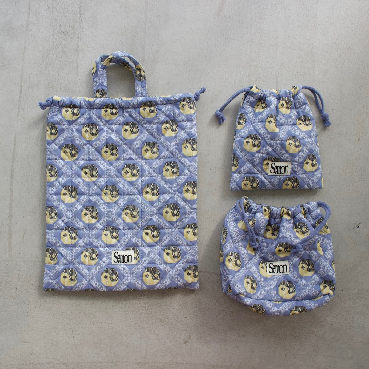 3SET QUILTED DRAWSTRING BAGS
