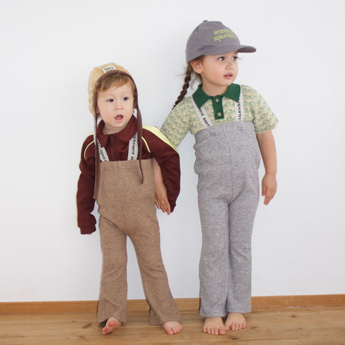 BICOLOR RIB SUSPENDER FLARE PANTS