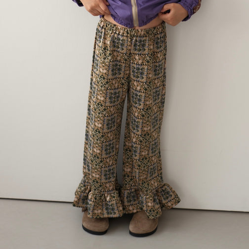 QUILTED JERSEY RUFFLED HEM PANTS