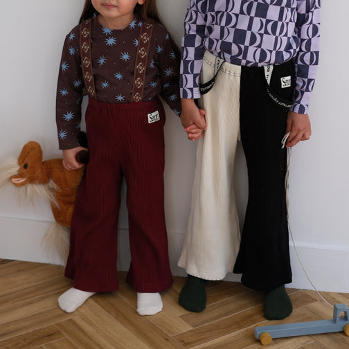RIBBED SUSPENDER WIDE FLARE PANTS