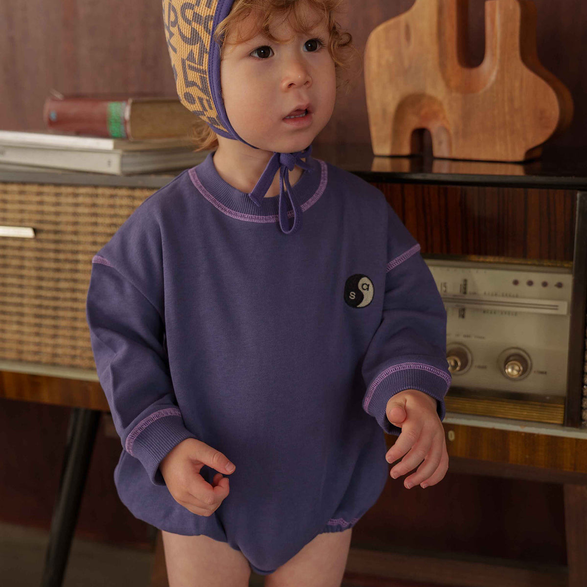 YIN YANG EMBROIDERY FLEECE ROMPER
