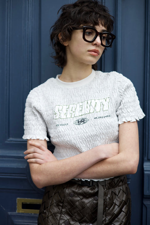 Shirring Logo Print Tee