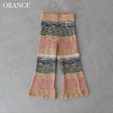 MIXED BORDER KNIT FLARE PANTS 2