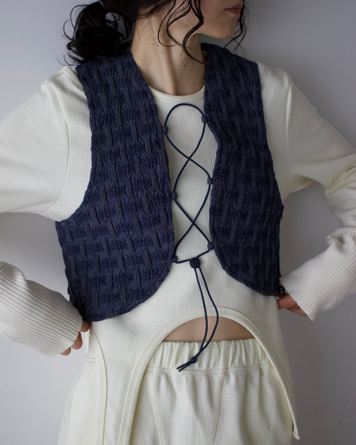 AURéNLEV Denim Lace Up Vest DENIM
