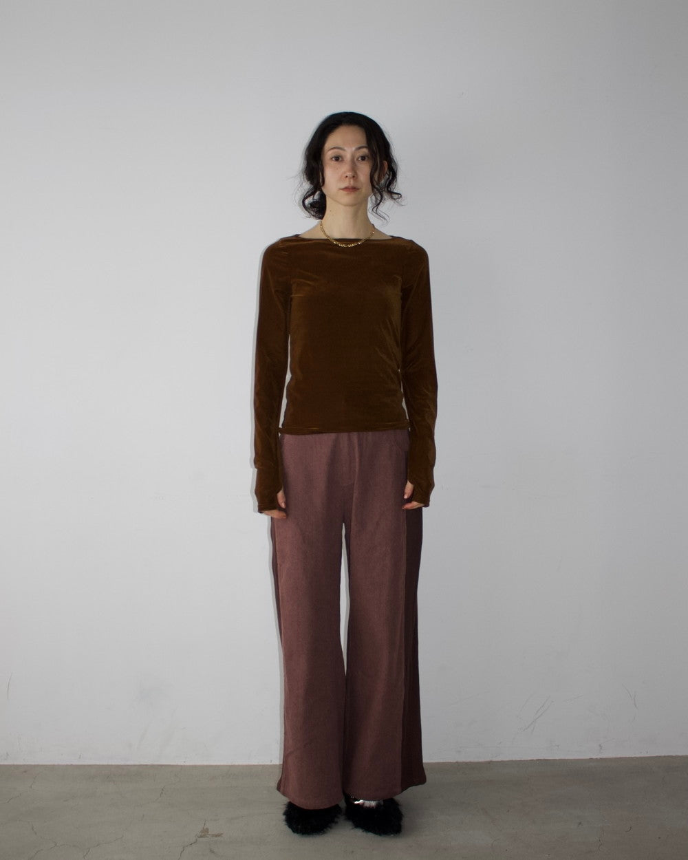 AURéNLEV Denim Side Rib Wide Pants ブラウン