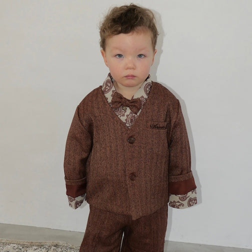 HERRINGDONE TWEED JACKET & BOW TIE SET