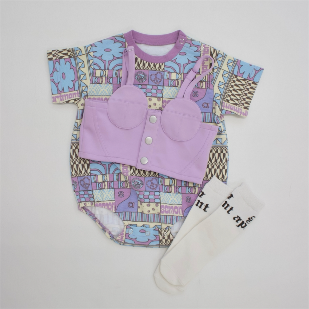 Semon ApartMent PANEL PRINT ROMPERS