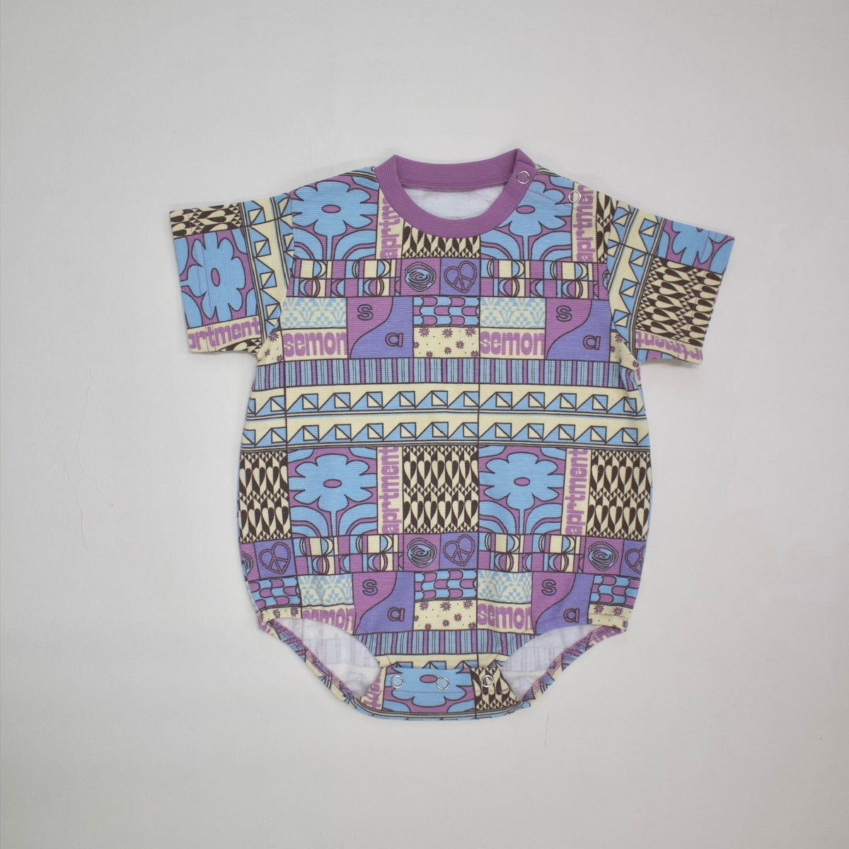 Semon ApartMent PANEL PRINT ROMPERS ライトブルー