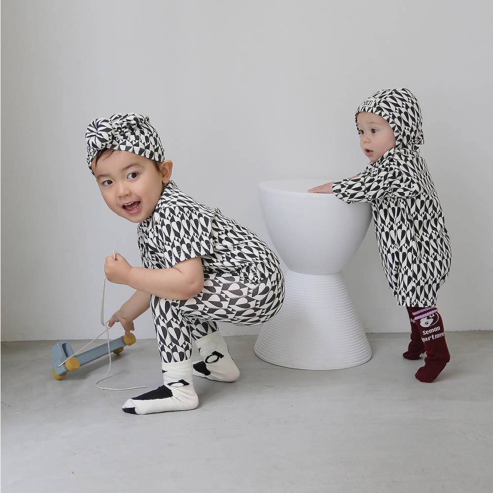 ベア天竺長袖総柄ロンパース | PATTERN LONG SLEEVE ROMPERS | Frö