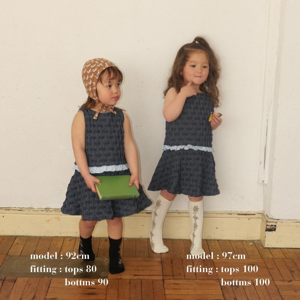 Jamée Rousse SMOCKING DENIM TANK TOP ブルー