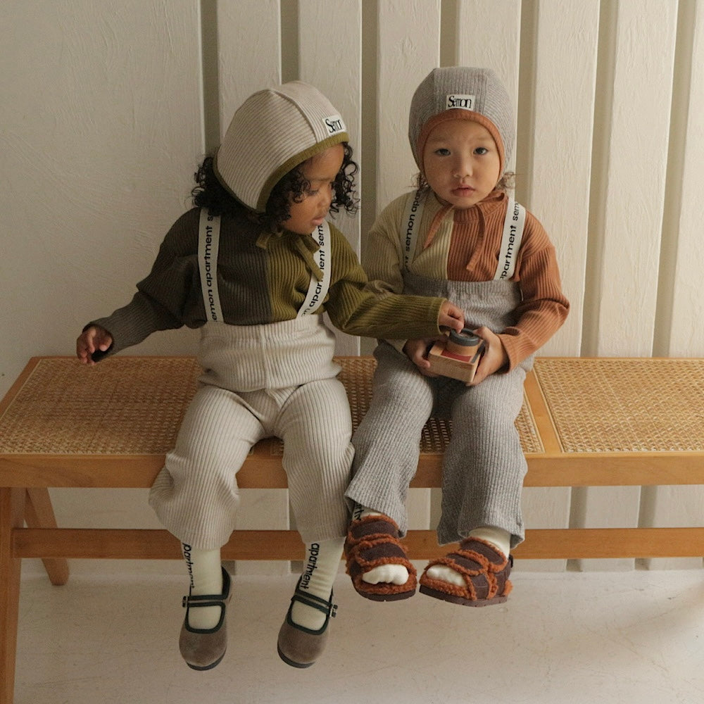 リブ配色サロペット | SUSPENDERS RIB FLARE PANTS | Frö