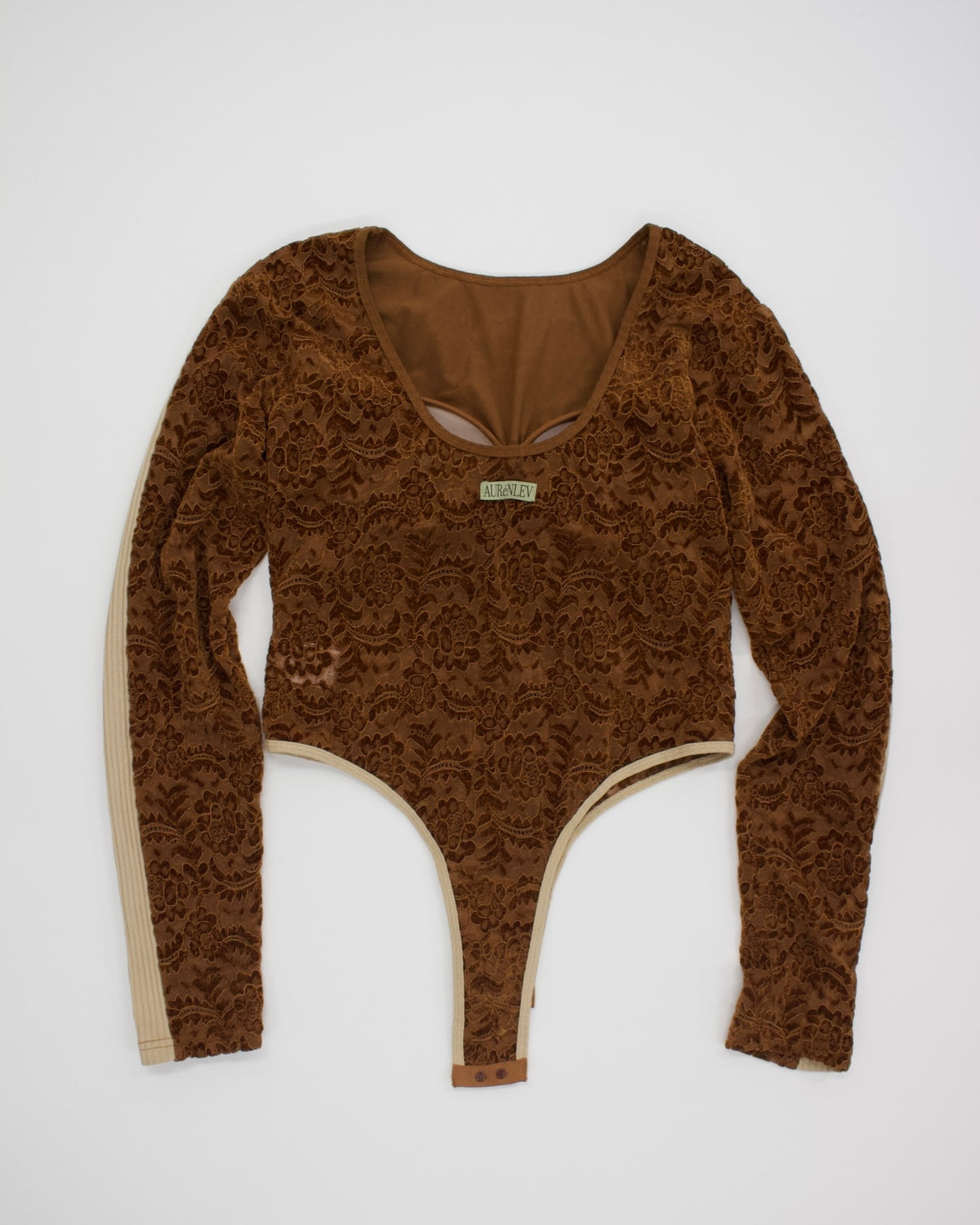 AURéNLEV Velour Lace Bodysuit Top