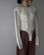 AURéNLEV Velour Lace Bodysuit Top ホワイト