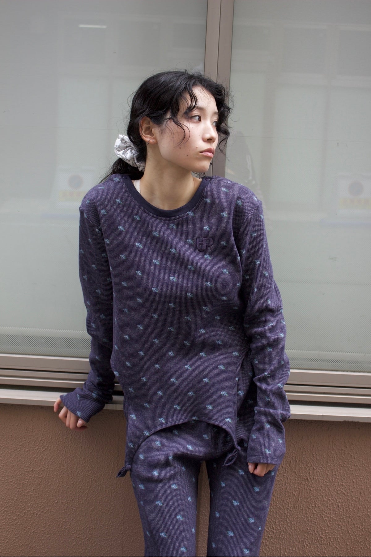 AURéNLEV Waffle 2way Tops ネイビー