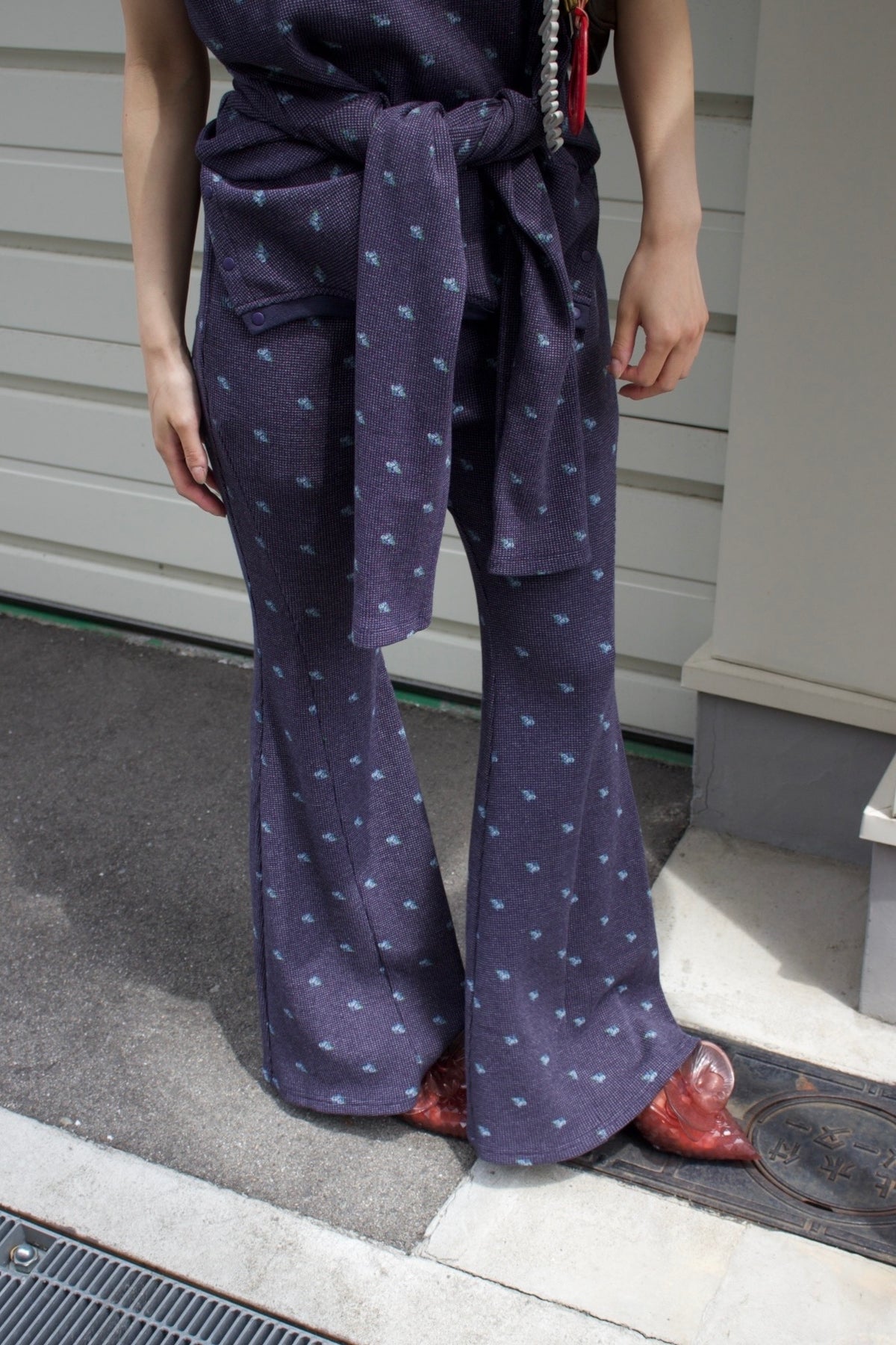 AURéNLEV Waffle Flare Pants ネイビー