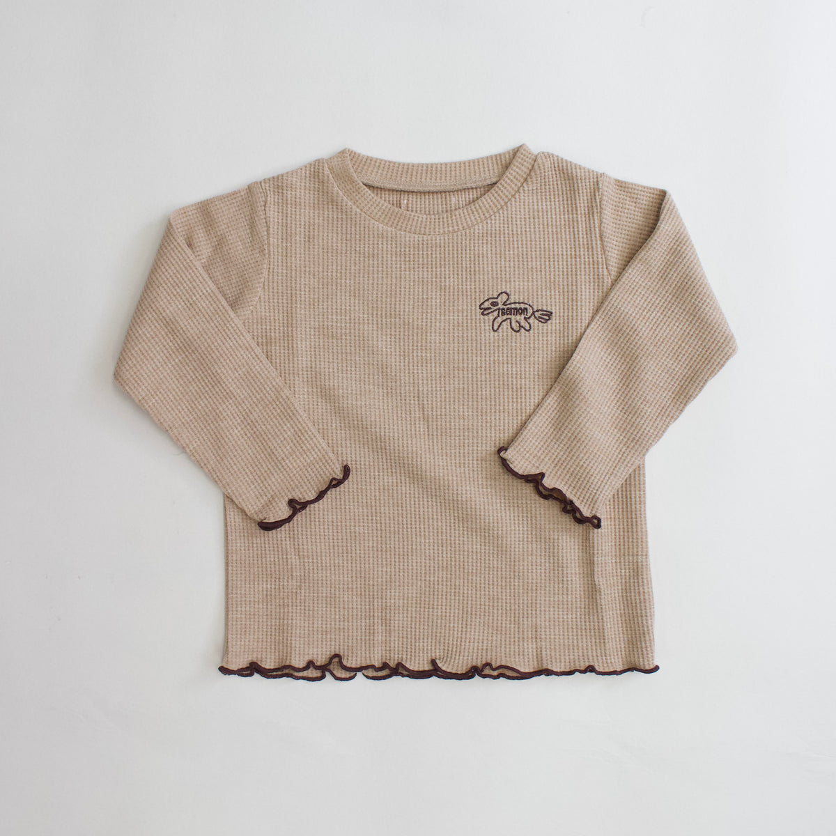 Semon ApartMent WAFFLE HORSE EMBROIDERY MERROW LONG-SLEEVE T-SHIRT ベージュ